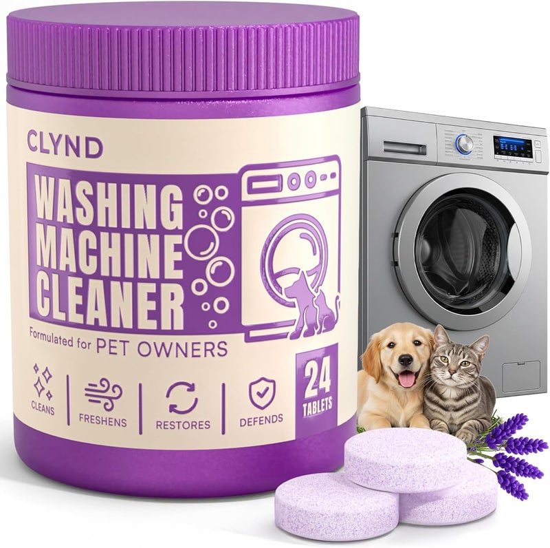 CLYND Washing Machine Cleaner Tablets 24 Pack for HE Front Load, Top Load Washing Machine Cleaning Tablets Descaler and Deodorizer, Formulated for Pet Owners, 1 Year Supply Laundry Washer Cleaner - Image 1